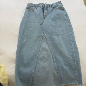 Light Wash Denim Midi Skirt